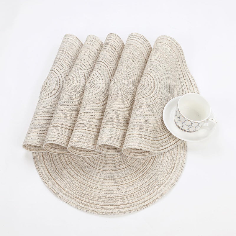 SHACOS Round Placemats Set of 6 Braided Circle Place Mat Washable 15 inch Table Mats for Kitchen Dining Table Decor Mixed Color (Ivory, 6) - Image 5